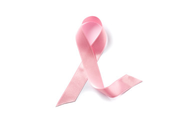 Pink awareness ribbon isolated on white background