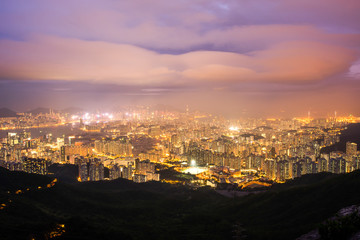 Hong Kong Skyline Kowloon from Fei Ngo Shan hill sunset