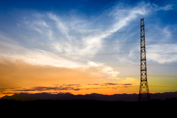 Fototapeta premium silhouette of high voltage electrical pole structure