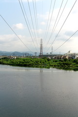 Kyoto,Japan-July 31, 2019: View of Kyoto Nishikyogoku Athletic Park Stadium from Katsura Ohhashi on Katsura river