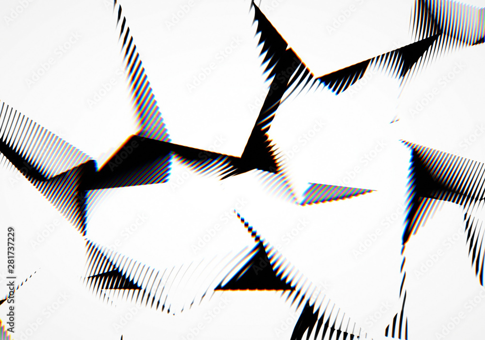 Poster abstract background with engraving or woodcut styled 3d shapes and glitch effect