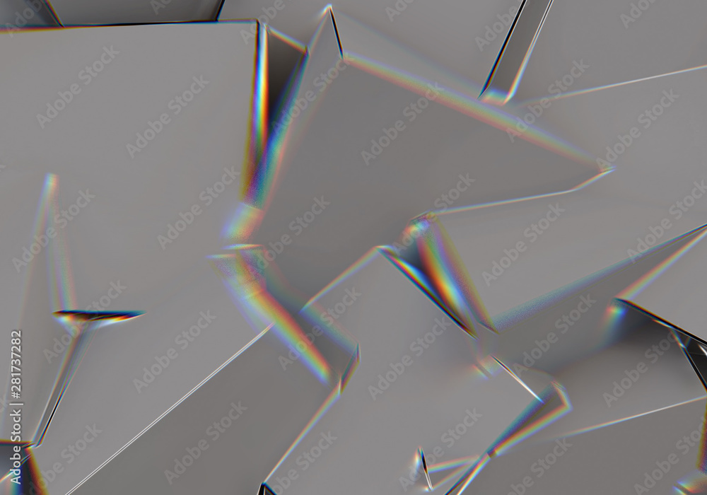 Poster abstract background with 3d shapes and prism color shift