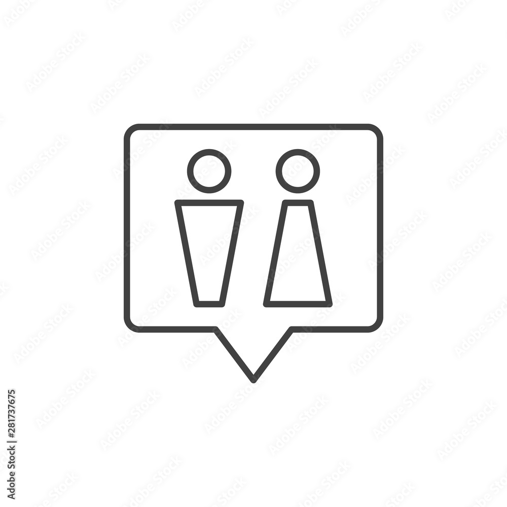 Poster wc speech bubble vector concept outline icon. toilet linear sign