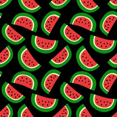 Watermelon seamless pattern. Red berry. Sweet exotic tropical fruit. Fashion design. Food print. Hand drawn vector sketch background. Vegan menu