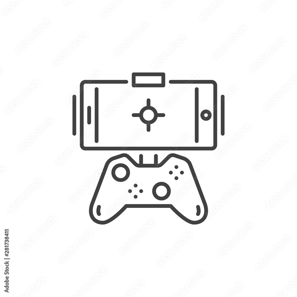 Poster smartphone with game controller vector concept icon or symbol in thin line style