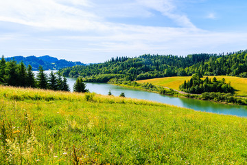 View of Czorsztynskie lake near Niedzica castle on sunny summer day, Poland
