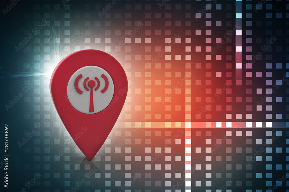 Fototapete 3d rendering red map pointer