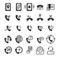 Mobile icon set. Simple flat high quality vector icon set,Global Calls, disconnect, Online Support, Mobile Phone and more. High quality outline symbol collection of mobile. Set on white background