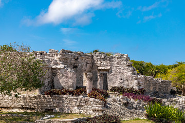 Fototapeta na wymiar Tulum, Quintana Roo / Mexico - July 27 2019: This is the temples in in Tulum Mexico