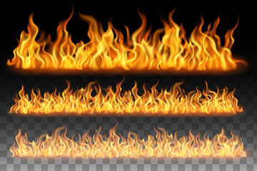 Collection of flame effect isolated on transparent background