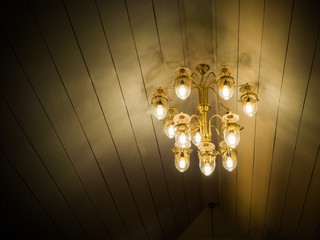  chrystal chandelier lamp on the ceiling of a banquet hall