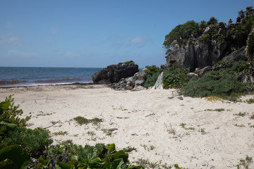 Tulum, Quintana Roo / Mexico - July 27 2019: This is the temples in in Tulum Mexico