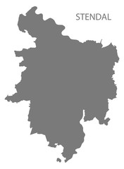 Fototapeta na wymiar Stendal grey county map of Saxony Anhalt Germany DE