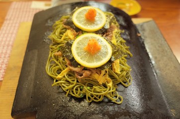 Buckwheat noodle on roof tile Yamaguchi Japan
