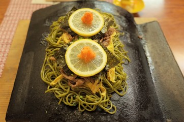 Buckwheat noodle on roof tile Yamaguchi Japan