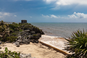 Tulum, Quintana Roo / Mexico - July 27 2019: This is the temples in in Tulum Mexico