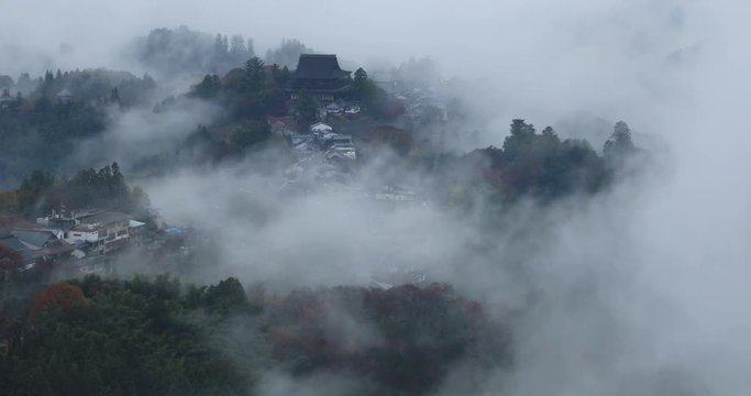 Timelapse shot of hills on foggy day, Yoshino, Nara Prefecture