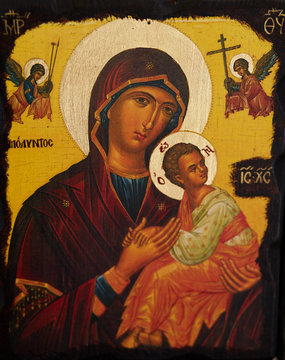 Virgin Mart and baby Jesus Christ, Greek Orthodox icon