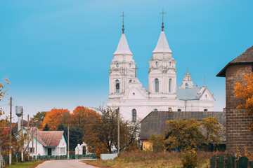 Fototapeta na wymiar Parafjanava, Dokshitsy District Of Vitsebsk Region Of Belarus. hurch Of Name Of The Blessed Virgin Mary In Autumn Day