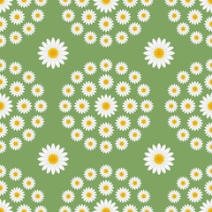 White daisy seamless pattern. Beautiful daisy flowers on a green background. For fabric, cloth, backdrop, textile, texture, wallpaper, web sites etc. EPS-10 vector, printable CMYK colors.