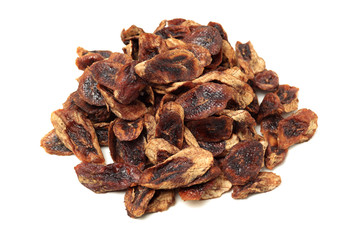Dried bananas on white background
