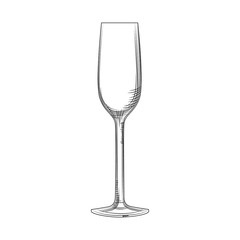 Flute glass. Hand drawn empty champagne glass sketch. Sparkling wine glass.