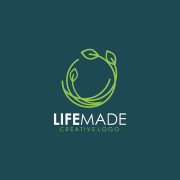 life made logo, life green logo, o life, o nest leaf logo icon art vector illustration design