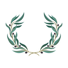Wreath of olive branches with fruits. Vector illustration on white background.
