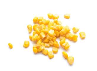 Fresh corn kernels on white background