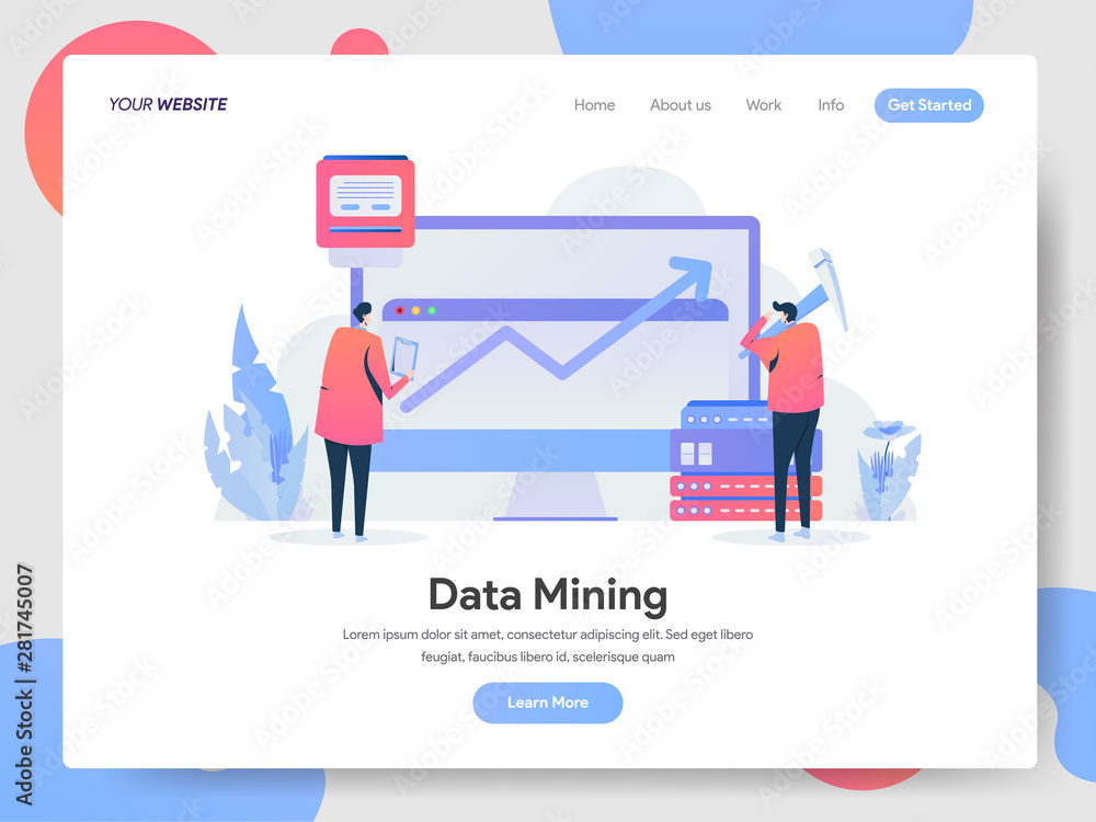 Poster landing page template of data mining illustration concept. modern design concept of web page design 