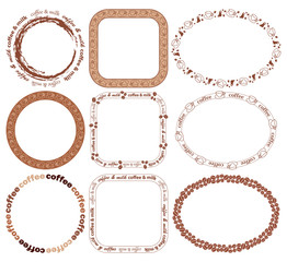 decorative frames with coffee grains and coffee cups - vector set