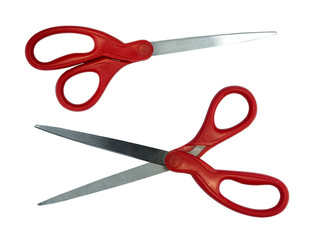 Red scissors on white background ,with clipping path