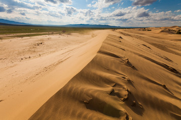 Beautiful desert landscape with sand dunes. Mongolia.