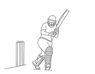 Concept of Batsman Playing Cricket  - championship, Line art design Vector illustration.