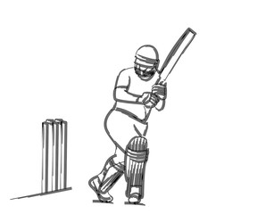 Concept of Batsman Playing Cricket  - championship, Line art design Vector illustration.