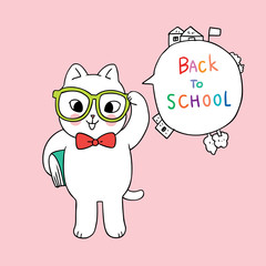 Cartoon cute back to school, Teacher cat vector.