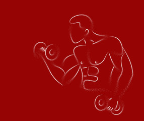 Muscular Man Workout with Barbell Sport and Activity Line art Drawing, Vector Illustration.