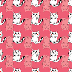 Hand drawn cute kittens pattern background.