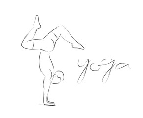 Man practicing yoga pose, 21st june international yoga day, 3d Color line art ( RGB ) vector illustration.
