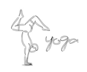 Man practicing yoga pose, 21st june international yoga day, 3d Color line art ( RGB ) vector illustration.
