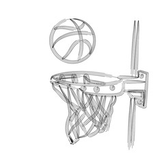 Fototapeta na wymiar Basketball basket shot, hoop, game, Line art vector illustration.