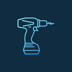 Electric Screwdriver vector blue linear icon or logo element on dark background