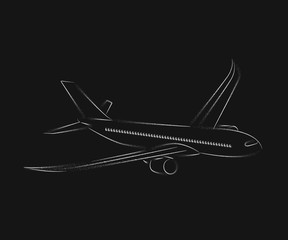Fototapeta na wymiar Airplane flying Icon, Line Art Vector Background.
