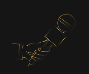 Live news template with microphone. Journalism concept, Line art vector illustration.