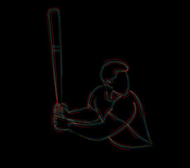 Baseball player, hitter swinging with bat, abstract isolated vector silhouette, Line art vector illustration.