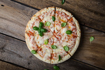 Pizza Margherita. Cheese pizza with fresh basil