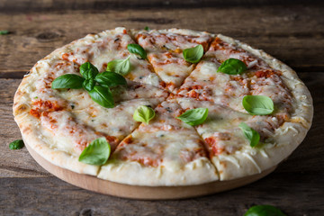 Pizza Margherita. Cheese pizza with fresh basil