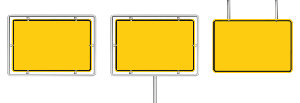 Set Of 3 Blank Yellow Road Sign Isolated On White