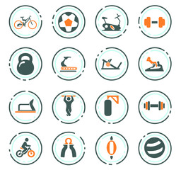 Sport equipments icons set