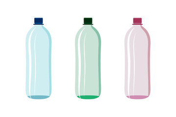 Plastic bottle water vector set 2 litter volume in pink green blue colour isolated on white background